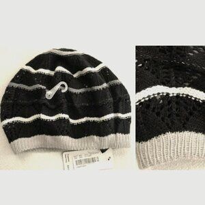 NWT V. Faraas, Women Lace Beret Hat; Black, Gray, White Horizontal Stripes, OS